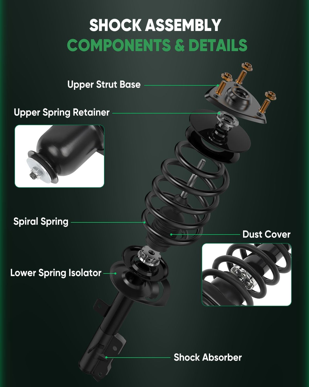Rear Pair Shock Absorber Assy Fits for Toyota for Corolla 2009-2013, 172599R Rear Complete Struts With Coil Springs(Set of 2)