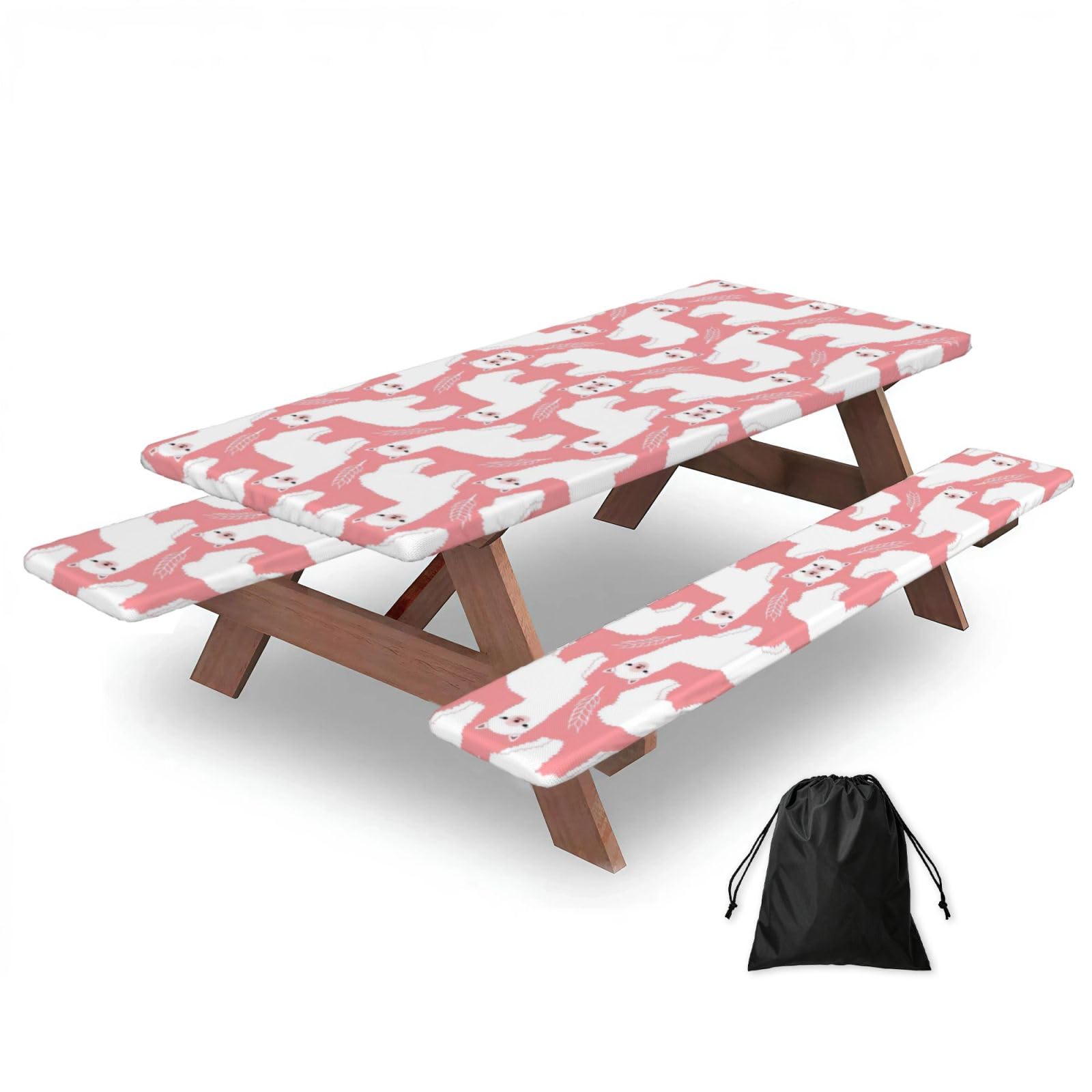 Zyjhyy Black Alpaca Llama Print Party Table Covers With Bench Covers Set Of 3 Picnic Table Cloth Wipe Clean For Garden Camping