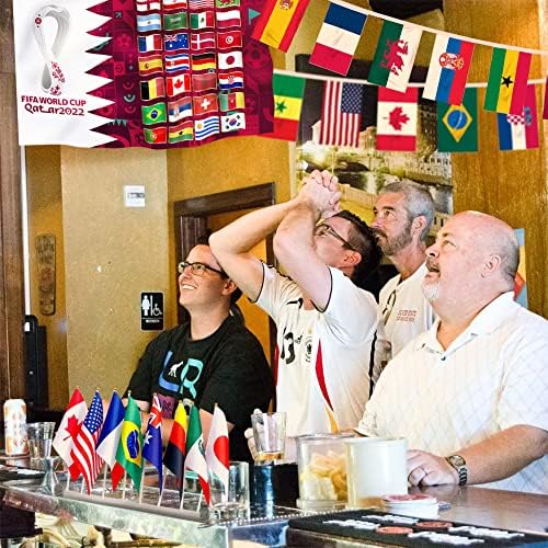 iZoeL World Cup Decorations 2022, Large 2022 World Cup 32 Teams Flags, 10M Flag Bunting Banner 32pcs Hand Flag for Indoor Outdoor - Garden School Restaurant Bar Party Football Match Patio