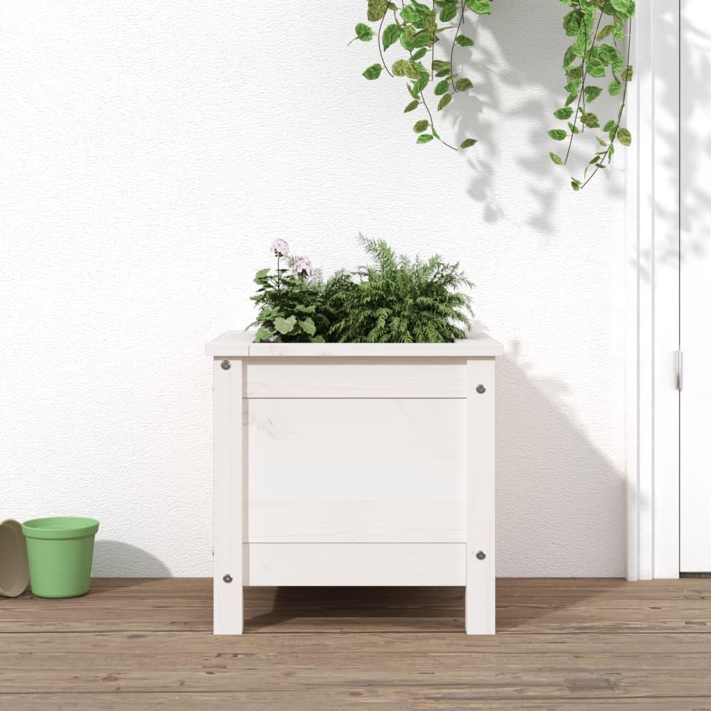 Weißer Pflanzkübel aus Massivholz Kiefer 40x40x39 cm Hoch Pflanzgefäß für Garten Balkon Terrasse mit rustikalem Design