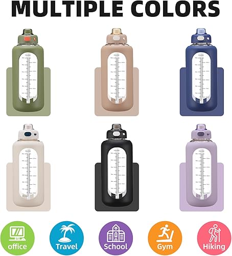 Miniatura 5 de SIEROZUR 64 oz Glass Water Bottle with Straw Half Gallon Motivational Water Bottle with Silicone Sleeve and Time Marker Big Glass Water Jug for Gym,