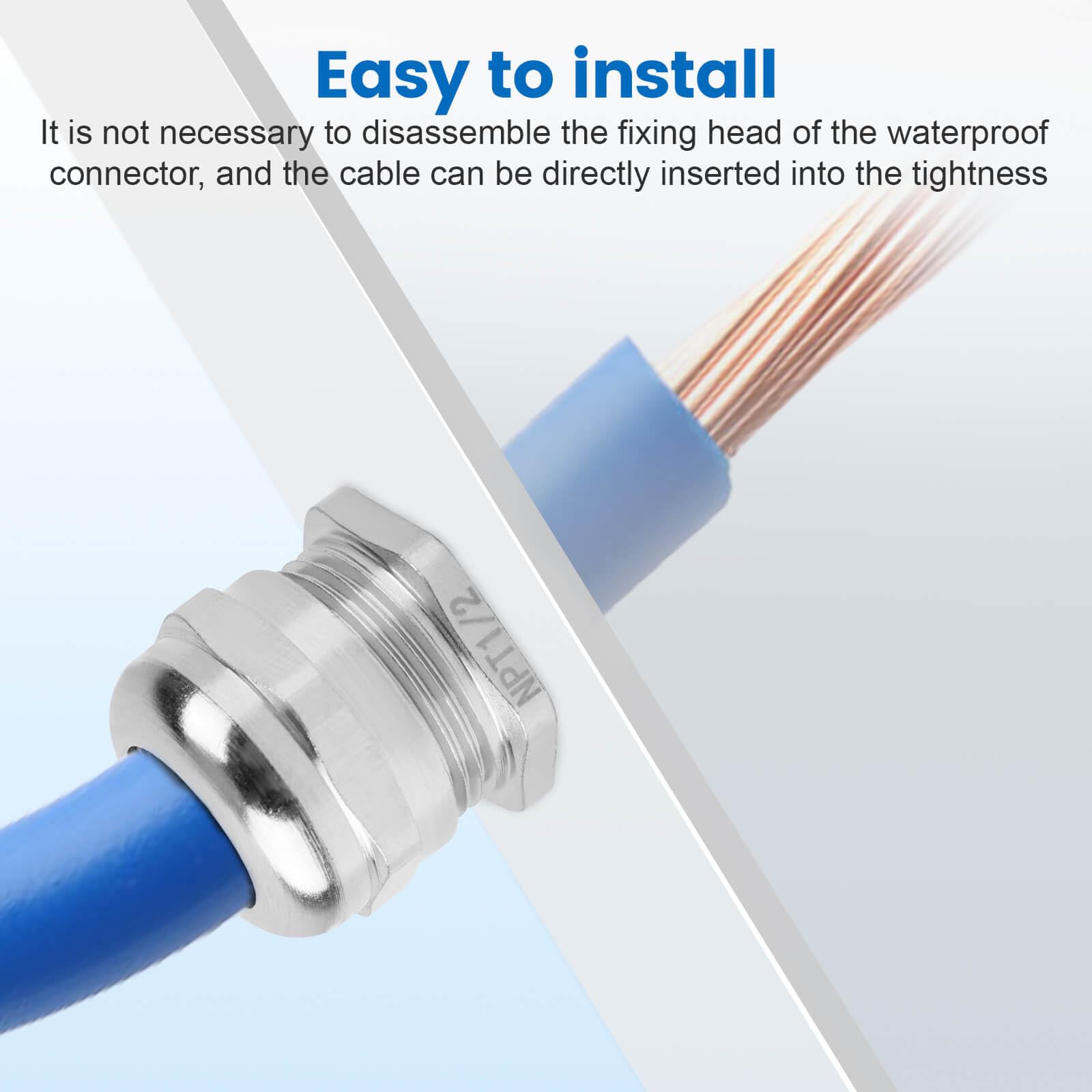 4 pressacavi impermeabili in rame nichelato da 1/2", impermeabili IP68, pressacavi regolabili, connettori con guarnizioni e dado di bloccaggio per cavi di diametro 6-12 mm