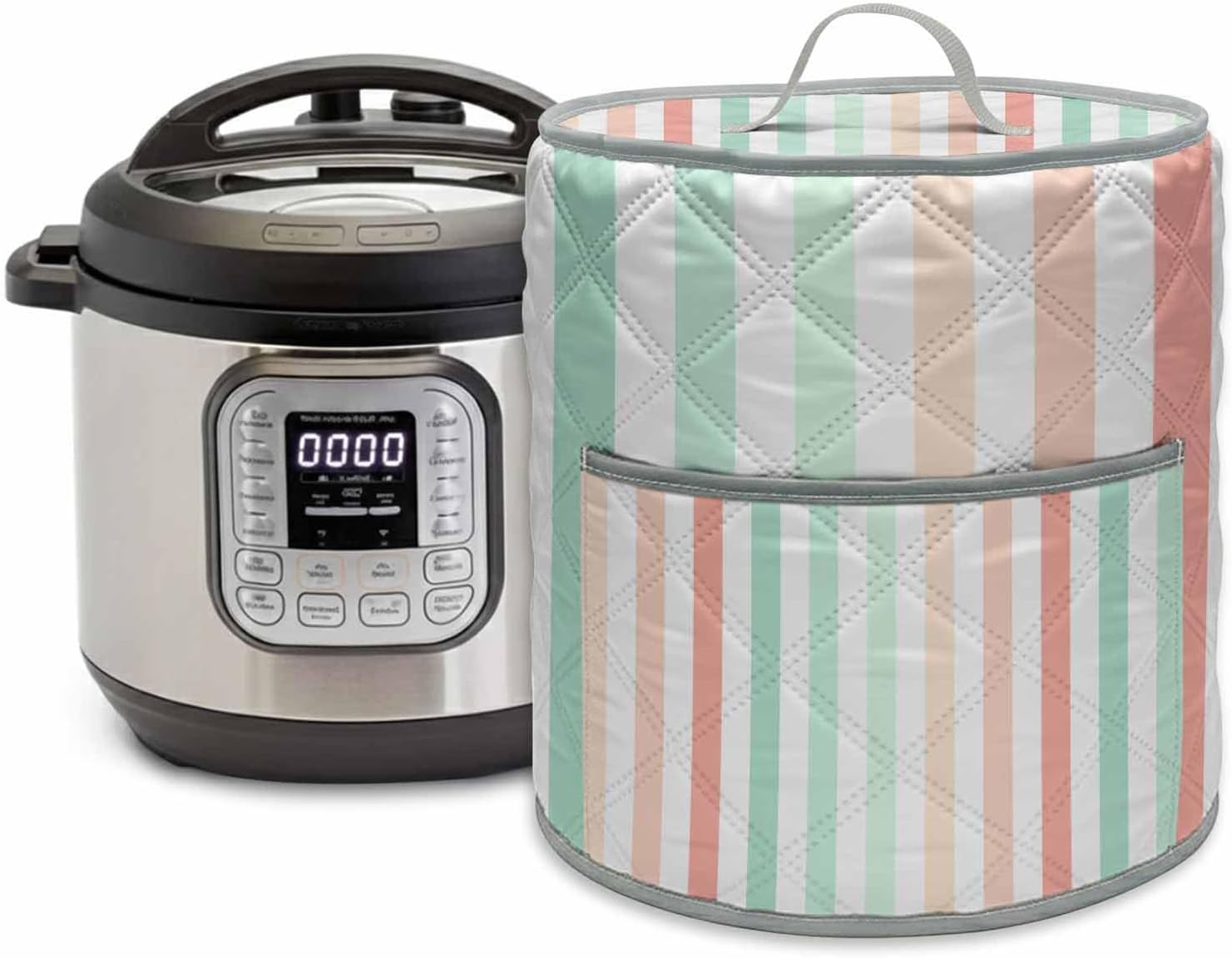 Electric Pressure Cooker Covers Pink Sage Green Gradient Stripes Rice Cooker Cover Case Air Fryer Protector with Pocket&Handle Geometric Minimalist Style Kitchen Appliance Accessories,13.8"x14.6"