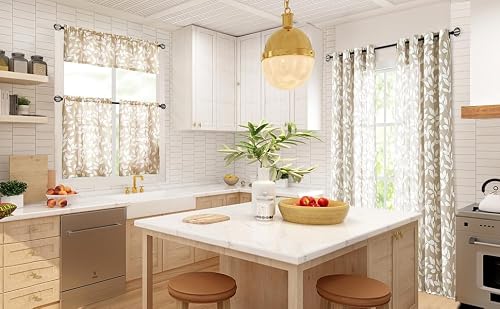 Treatmentex Leaf Valance Window Curtain for Kitchen Basement Bedroom 52\" W x 15\" L Taupe and White 1 Panel - Thumbnail 2