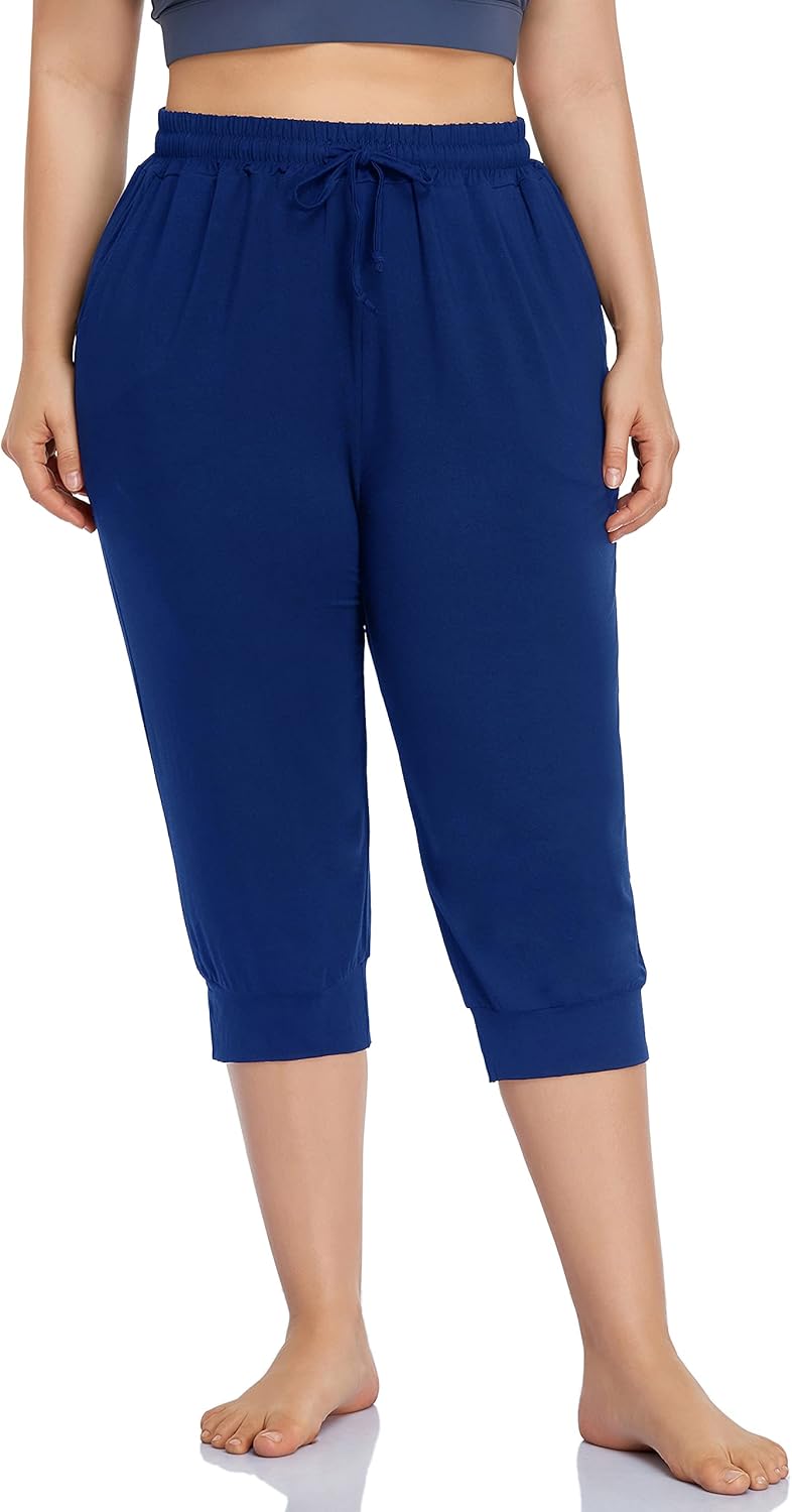 ZERDOCEAN Women's Plus Size Active Yoga Lounge Indoor Capri Casual Comfy Relaxed Joggers Pants with Pockets Drawstring - Image 2
