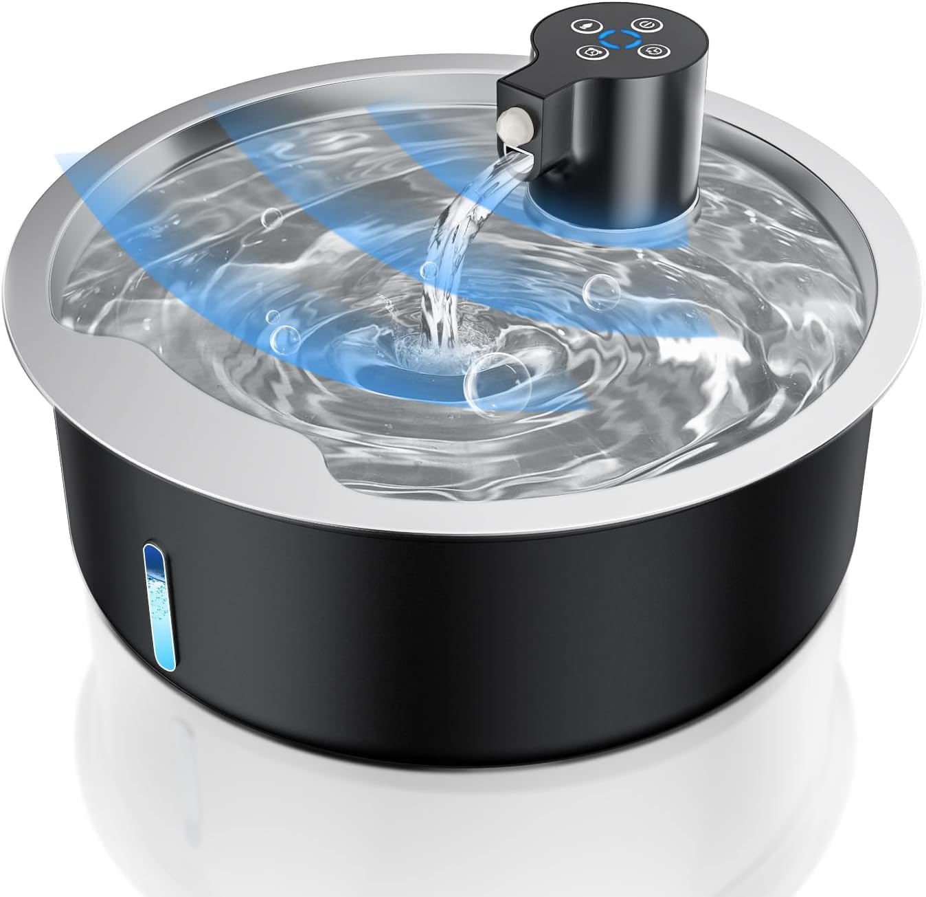 Battery Operated Dog Water Fountain, 2.1Gal/8L/272oz Wireless Stainless Steel Pet Water Fountain with Motion Sensor for Dogs, Multi-Cats, Ultra Quiet Pump, Indoor and Outdoor (Black, 8L)