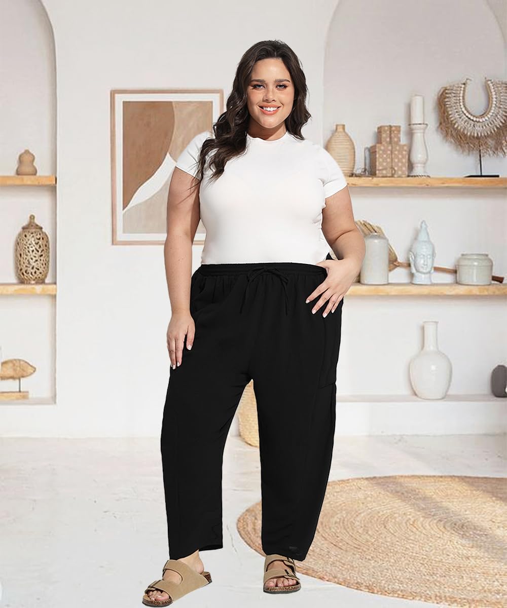 TIYOMI Plus Size Pants for Women Summer Palazzo Harem Pants Drawstring Lightweight Pant with Pockets Loose Casual XL-5XL - Image 3