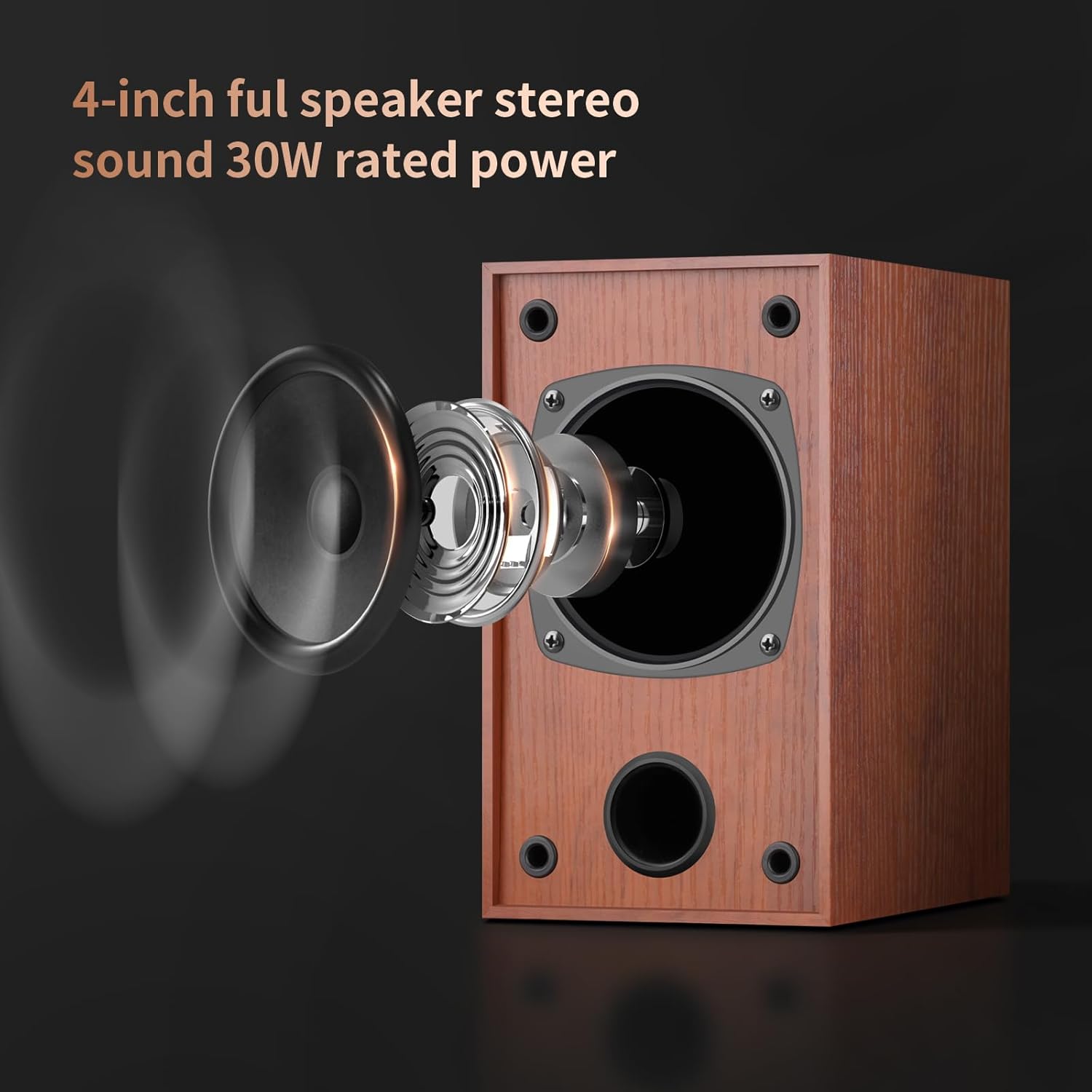 Passive Bookshelf Speakers for Home Theater Surround Sound, Satellite Stereo Speakers with Classic Wood Grain for Record Player/Computer/TV, Wall Mountable, Cable Included, Wood Grain Color - Image 3