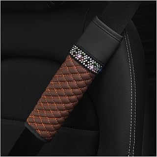 AICEL 2 Pcs Auto Seat Belt Cover, Sparkling Rhinestone Shoulder Strap for a More Comfortable Driving, Harness Pads Protect Your Neck, Accessories Compatible with All Cars and Backpack (Coffee)
