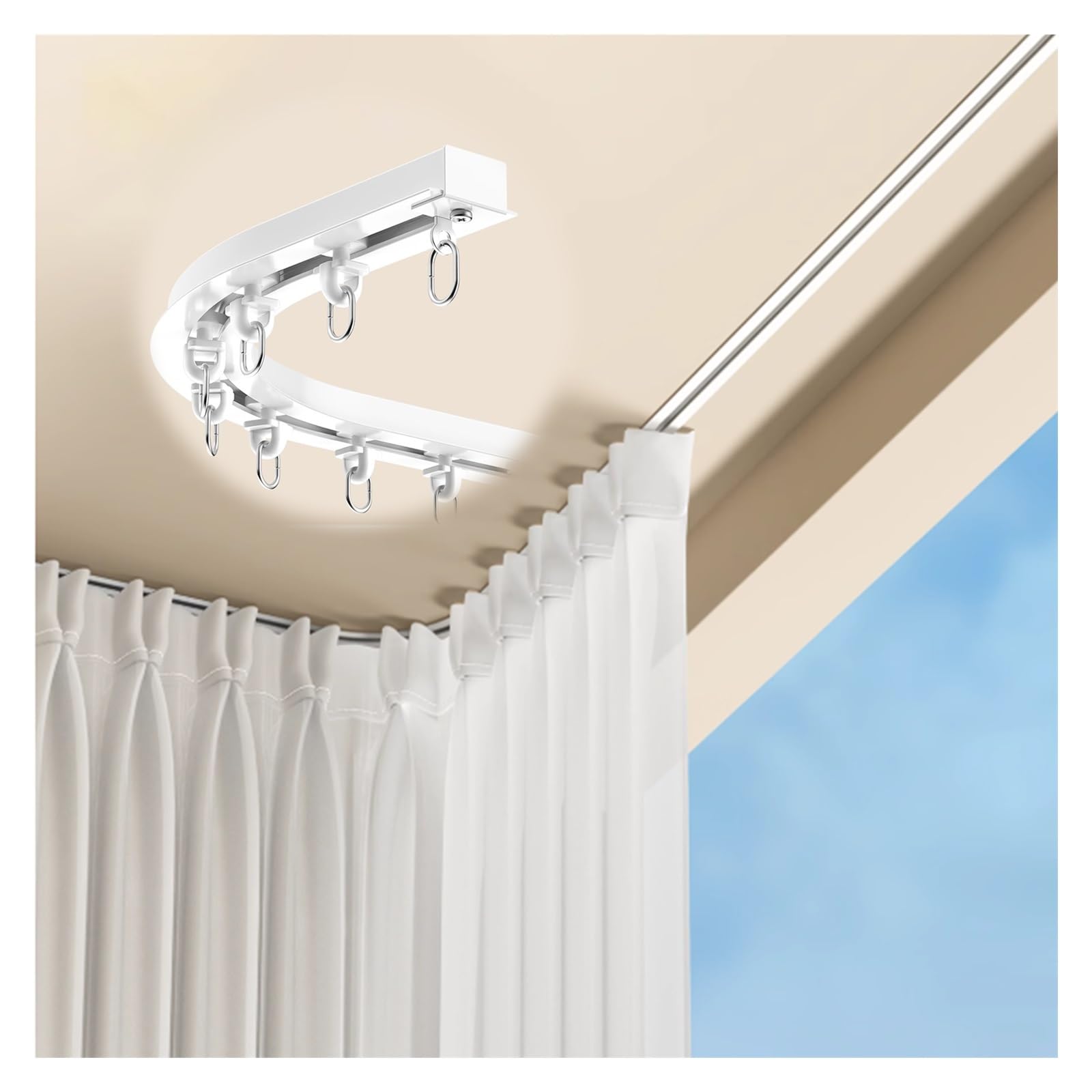 Flexible Schiebeschiene aus Aluminium, Deckenmontage, mit Haken, für Raumteiler und Erkerfenster, 100 m, Weiß