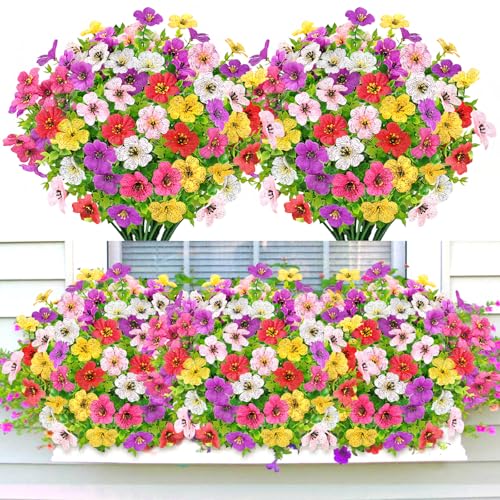 Yueshop 6 Bundles Artificial Flowers, UV Resistant Fake Silk Flowers Plants,Realistic Faux Plastic Flower Plant Outdoor Indoor For Baskets Planter Home Garden Porch Window Box Decoration