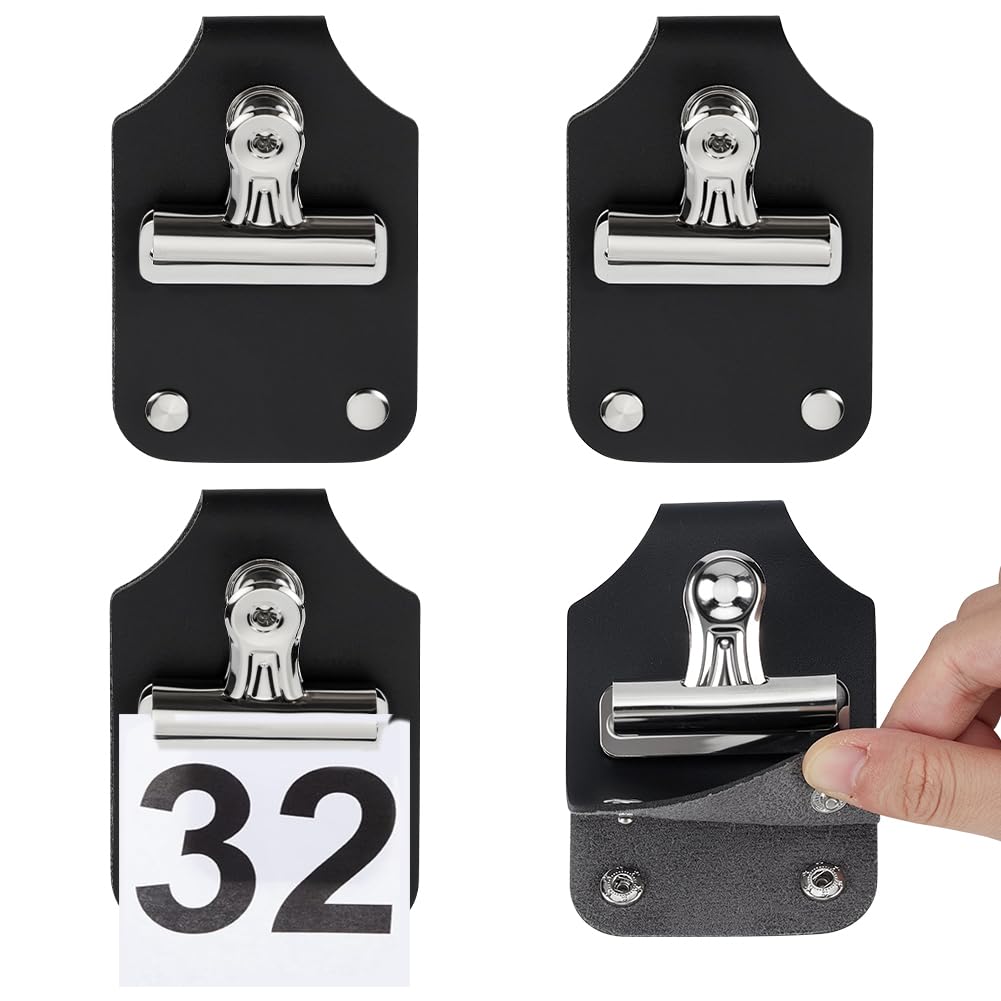 BENECREAT 4 Pcs Livestock Show Number Holder, Show Number Clip Holder, Leather Clip for Number Plate Support, 67 x 102 x 24 mm(2.6 x 4 x 0.9 inch), Black