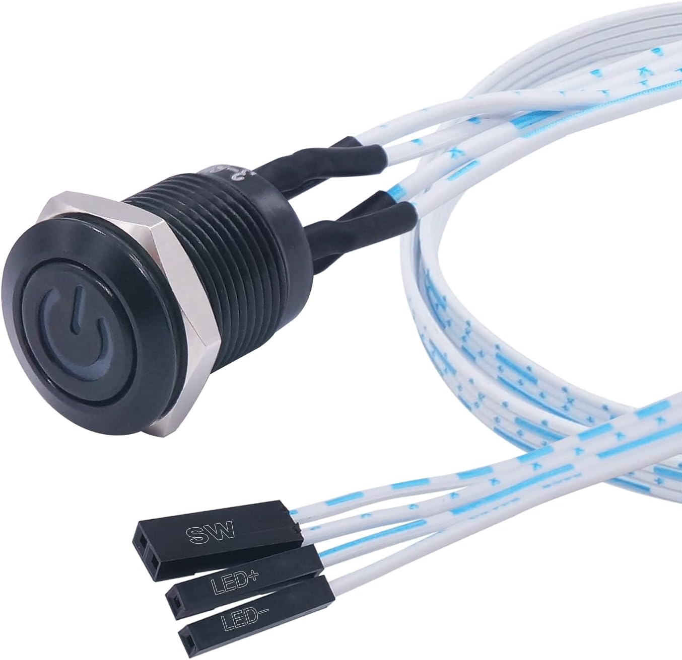 weideer 12mm Momentary Push Button Switch Metal Chassis Switch Waterproof 6V Blue Ring LED Power Symbol Light ON/Off Switch with Wire for 12mm 1/2" Mounting Hole M-12-POWER-BK-BU-X