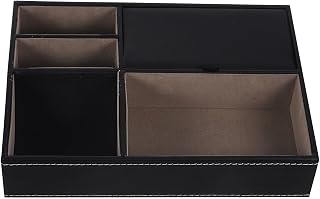 Leather Multi-Compartment Storage Box Nightstand Jewelry Organizer for Watches Phone Wallet Keys Desk and Dresser Storage