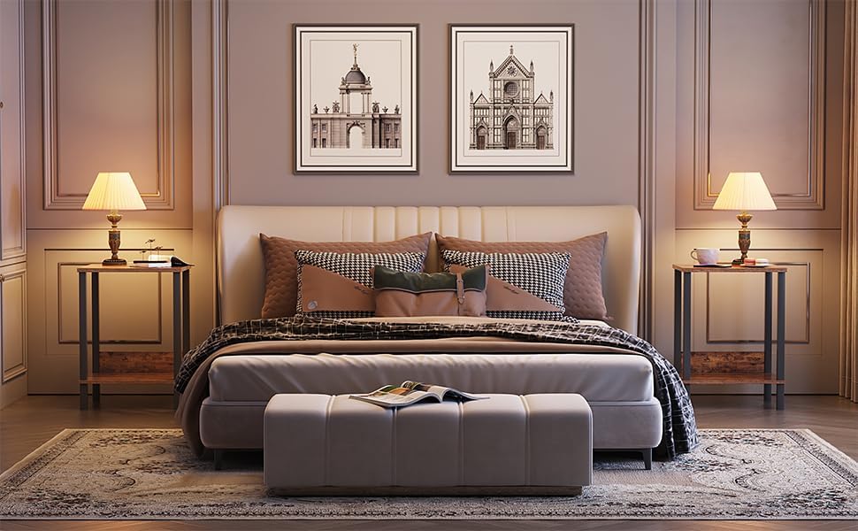 Miniatura 8 de VIMBER Mesa auxiliar, mesa auxiliar, juego de 2, mesitas de noche con estantes de almacenamiento de 2 niveles, mesa de sofá para espacio pequeño,