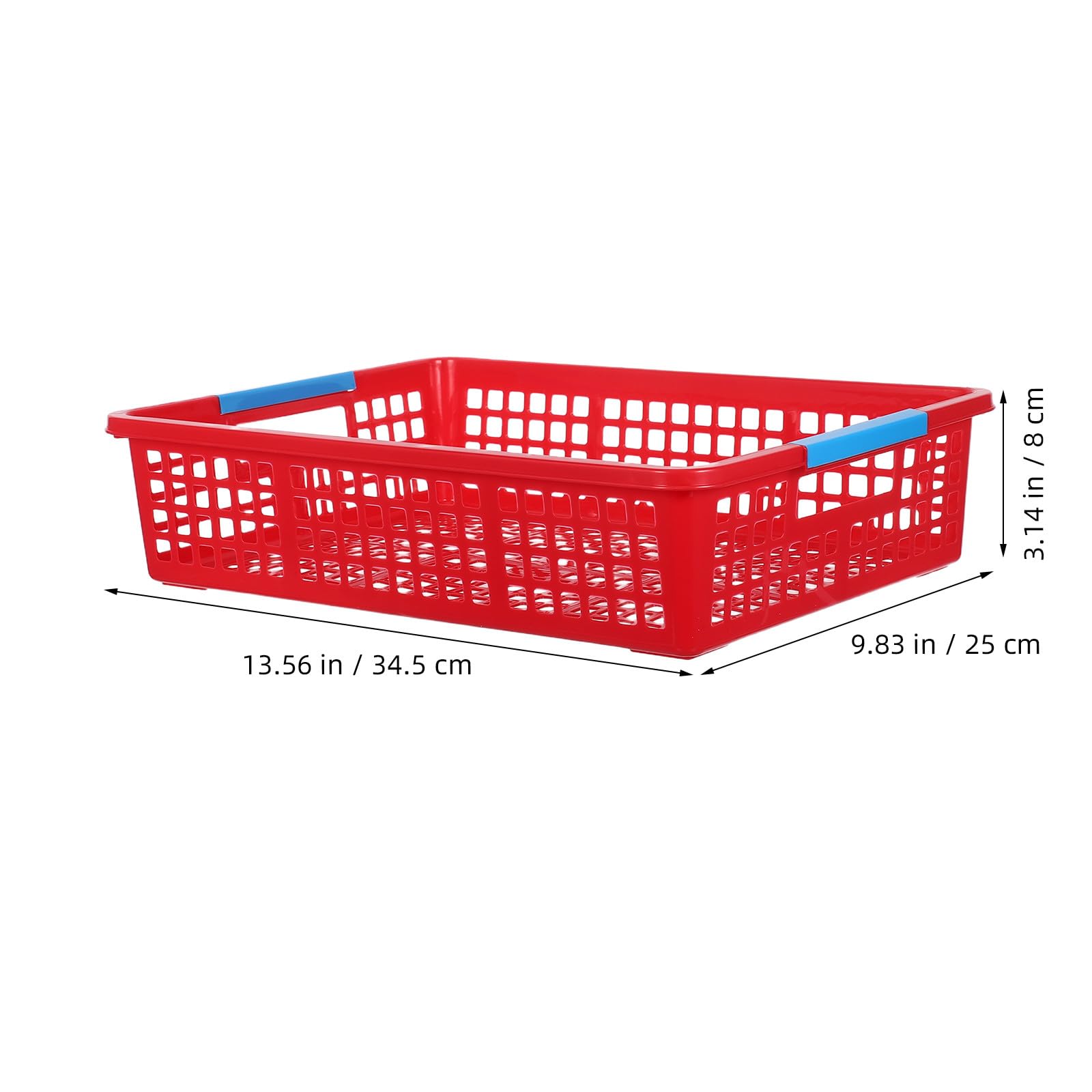 DOITOOL 5 cestas de plástico con asas - Contenedor de plástico rojo para escritorios, aulas y cocinas - Bandeja de malla apilable multifunción para frutas, snacks, juguetes y comida rápida