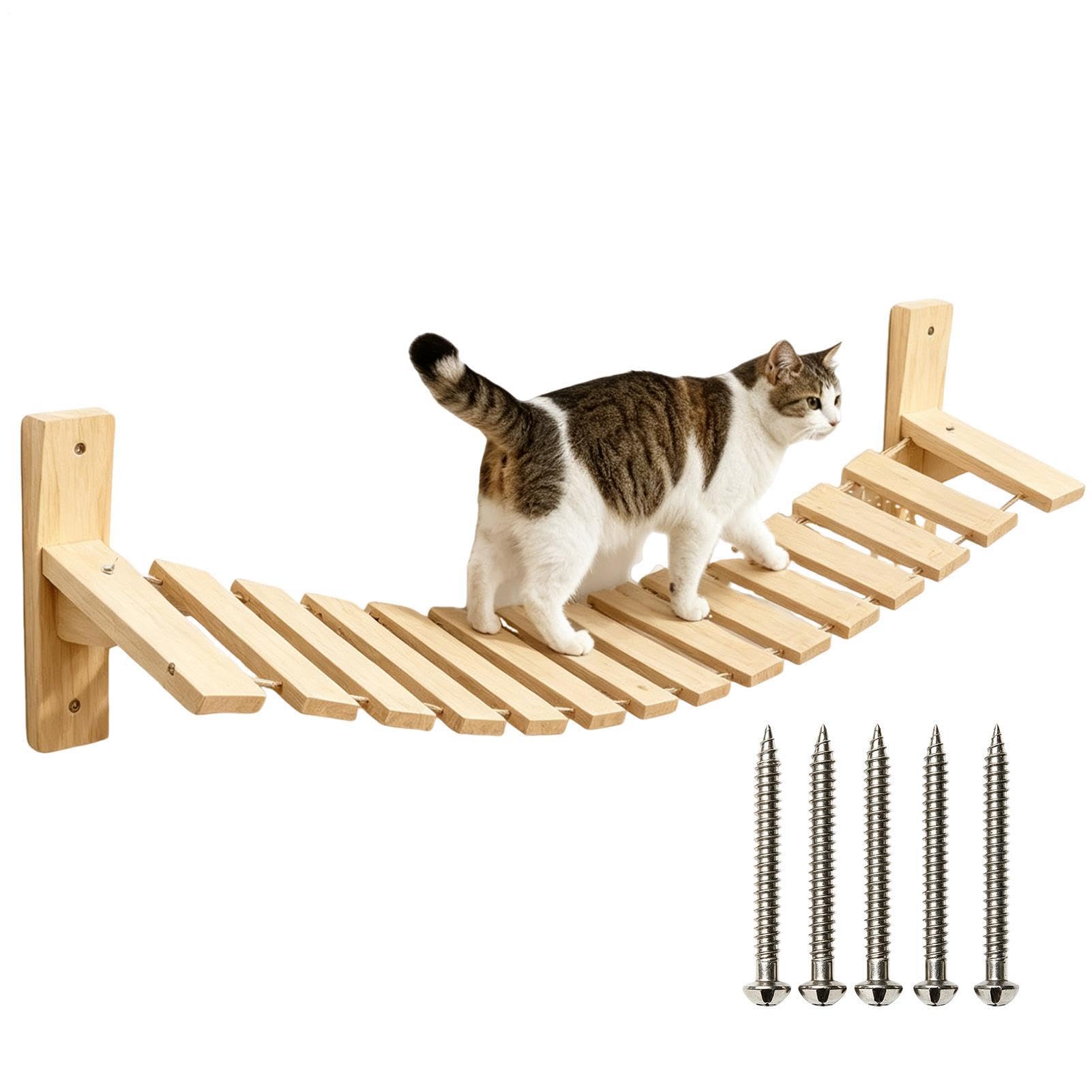 Wall Mounted Cat Bridge - Wooden Activity Center, Indoor Kitten Climbing