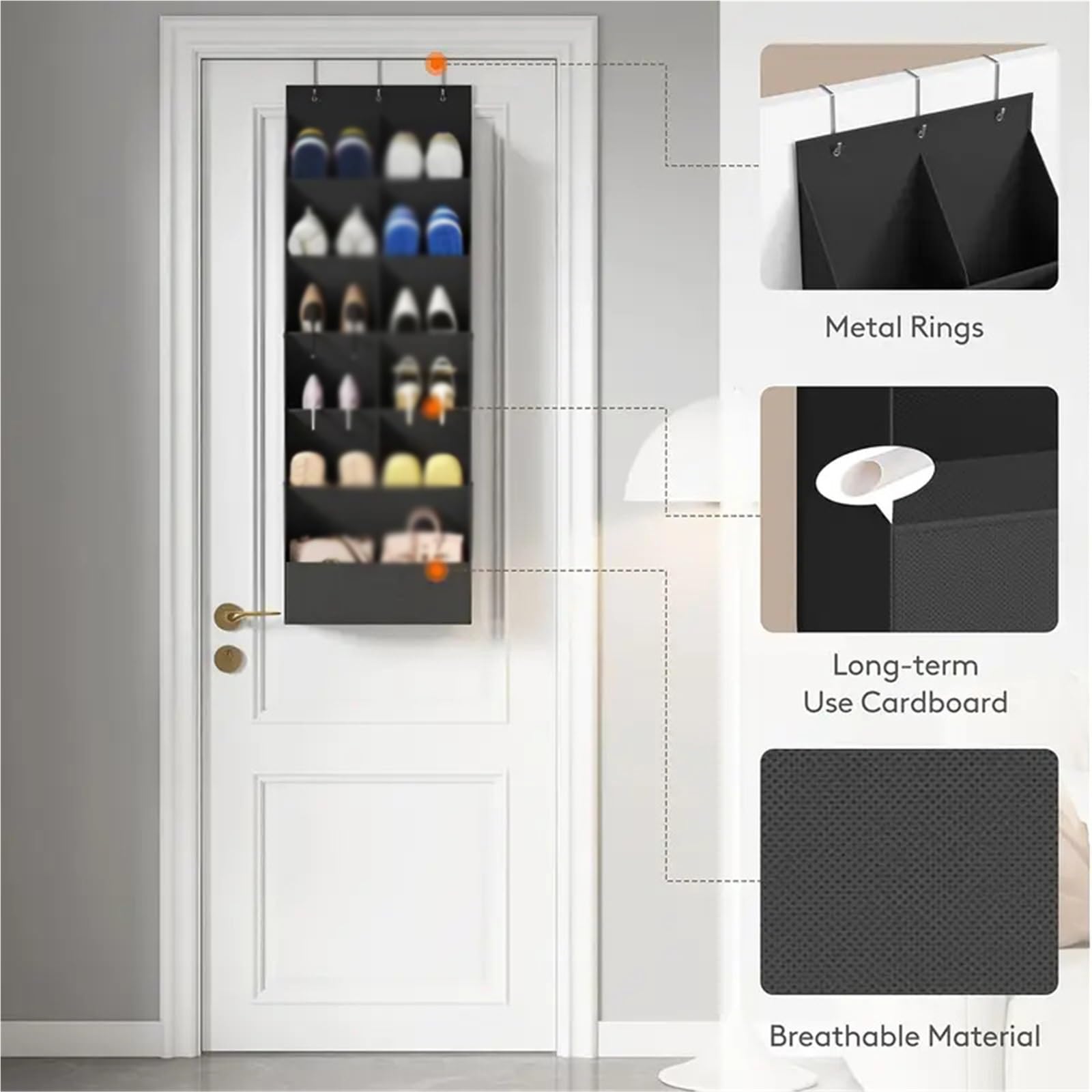 Organizador de Zapatos de 6 Niveles sobre la Puerta, Estante Colgante for Zapatos, for Armario(Negro,2pcs)