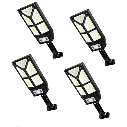 Totexil Solar Street Light, 4 Pack 196 Led Solar Outdoor Lights, IP65 Waterproof Motion Sensor Security Solar Flood Lights with 3 Modes for Garden Street Patio Deck Garage Path