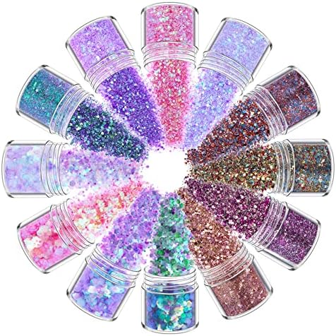 12 Colors Face Glitter Chunky Glitter Festival Cosmetic Glitter, Body Glitter Sparkling Decoration Glitter for Face Body Hair Party Beauty Makeup