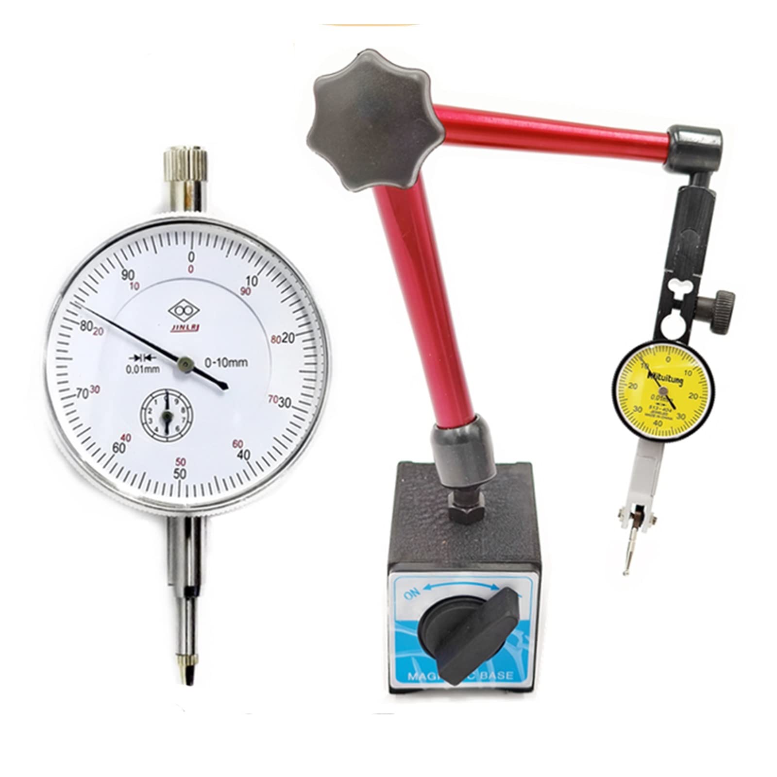 Indicador De Dial, Indicador de cuadrante de 10 mm Soporte de base de soporte magnético Comparador de prueba de cuadrante de 0,8 mm for calibración de equipos Indicador De Prueba Preciso(0.8mm indicat