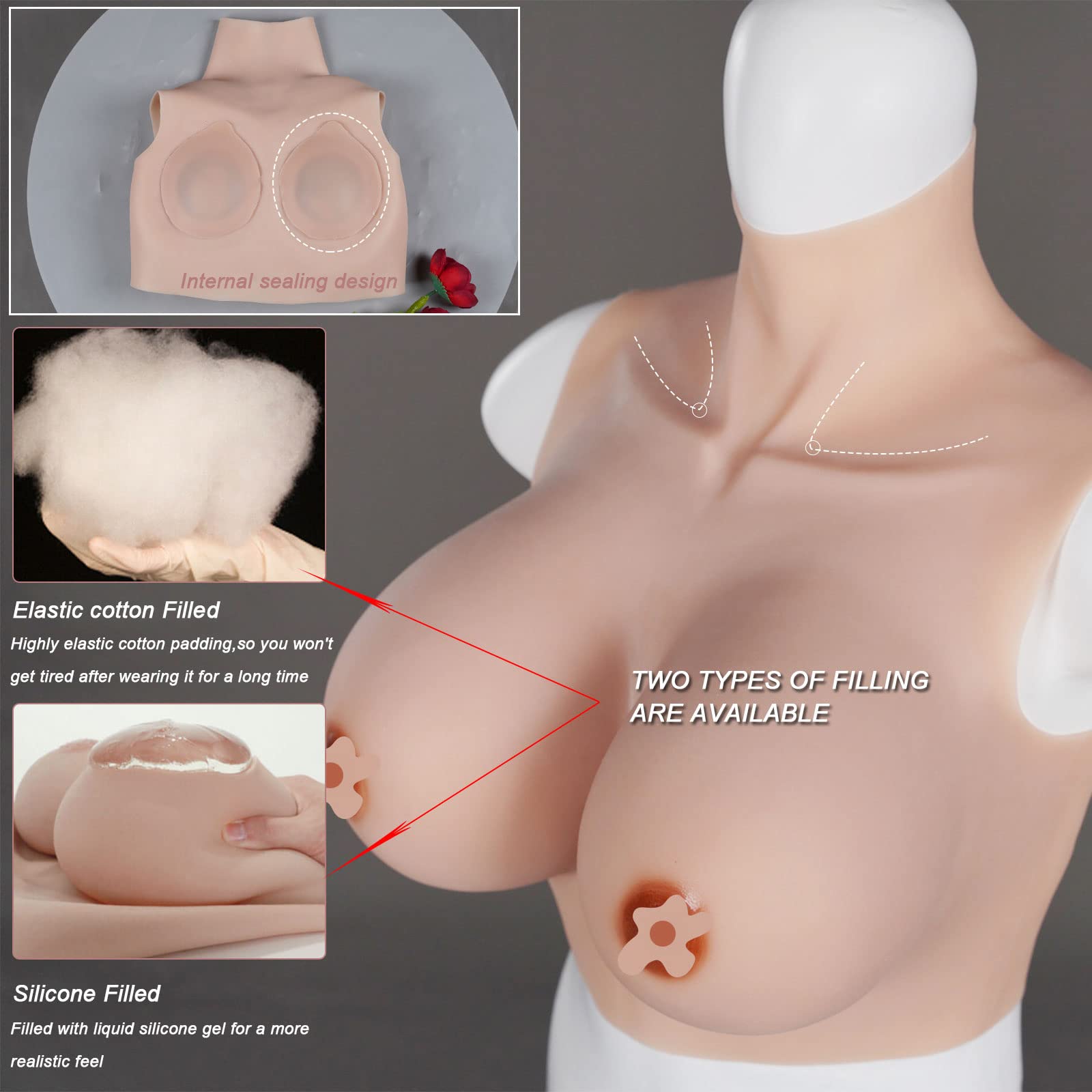 Artificial Silicone Breast Forms G/H Cup Fake Boobs Enhancer Tits Transgender Breastplate for Crossdresser Drag Queen image 4 of 7 B0C2CMB34Q
