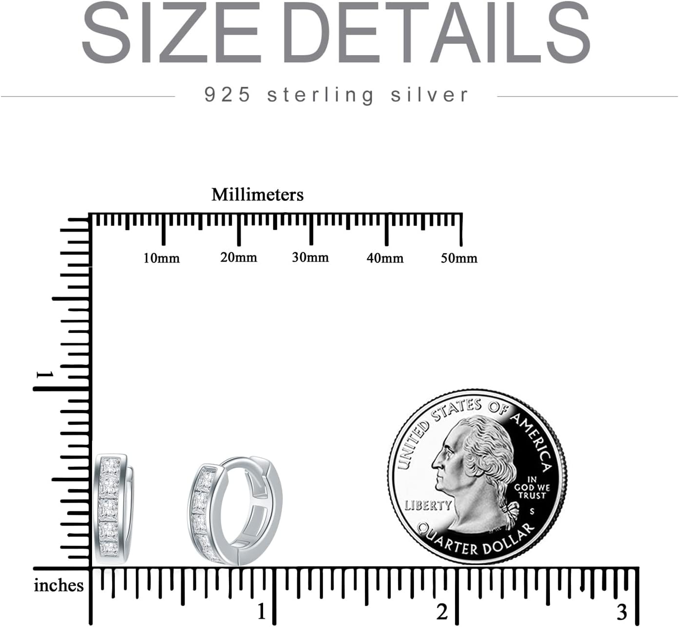 Huggie Earrings Sterling Silver Cubic Zirconia 15mm Hypoallergenic Hoop Earrings for Men Women