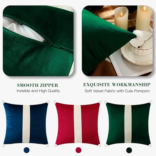 Miniatura 3 de OTOSTAR Juego de 2 fundas de almohada decorativas de terciopelo suave de 18 x 18 pulgadas, fundas de almohada cuadradas de terciopelo beige y verde