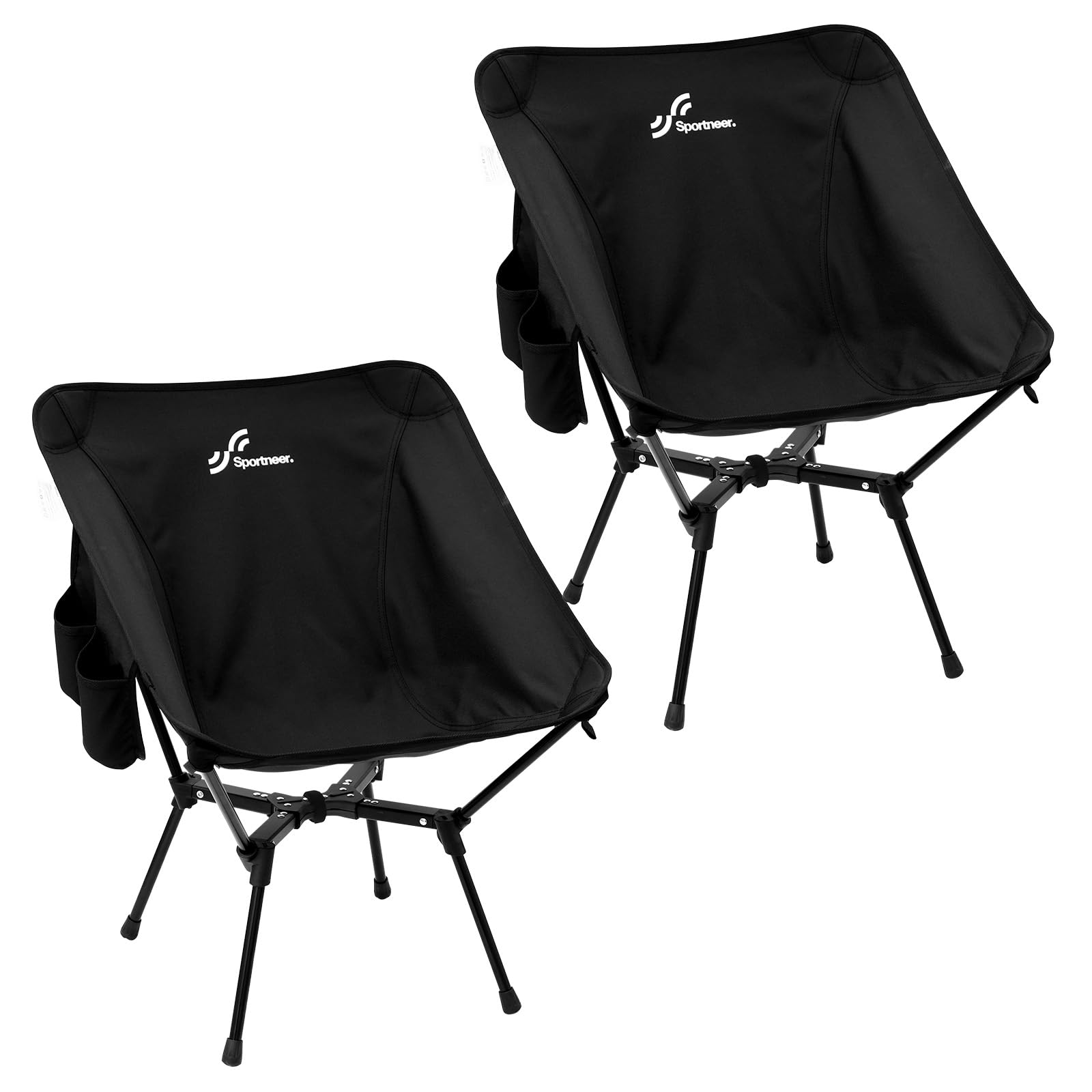 Sportneer Silla de Camping Plegable 150 kg Plegable Ampliar y Aumentar Silla Plegable Silla de Pesca para Pesca, Playa, Senderismo, césped, Picnic, Viajes, Negro, Paquete de 2