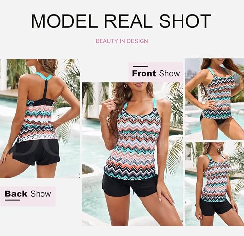 Dokotoo Womens Junior Retro Striped Zigzag Print Color Block Racerback Blouson Push Up Tankini Swim Bikini Top No Bottom Swimsuit Bathing Suit Swimwear X-Large #TOP3