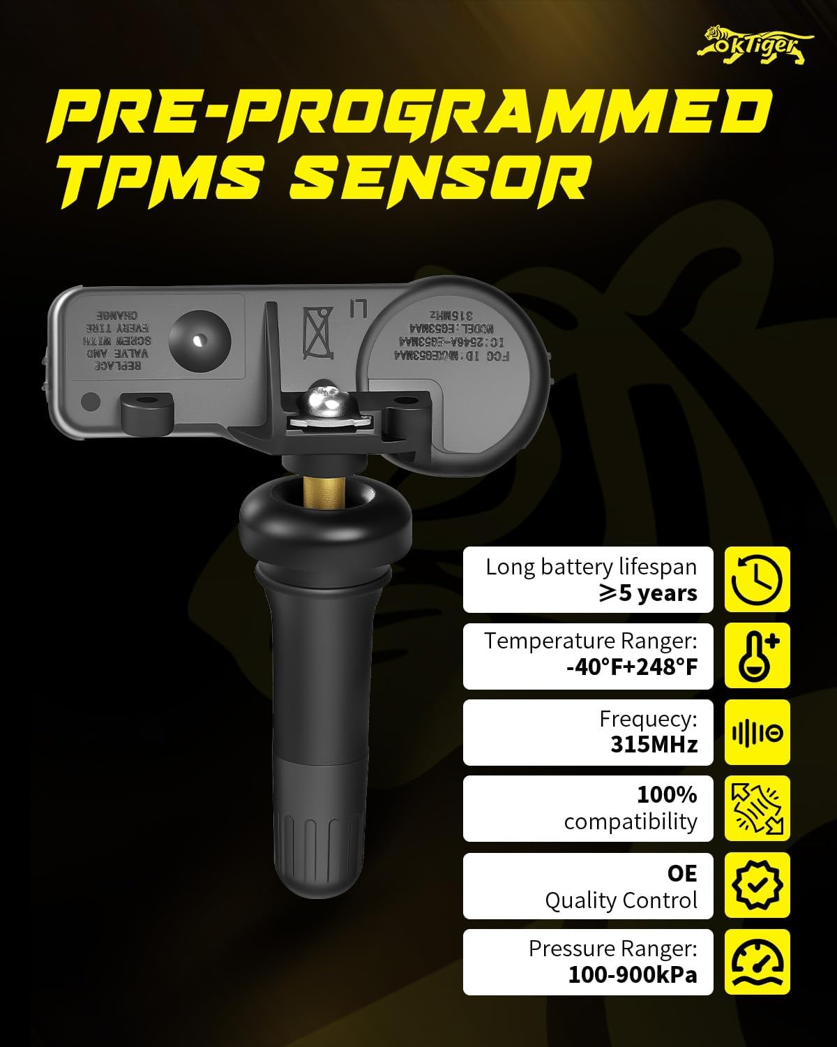 Oktiger 315MHz TPMS Sensor Pre-Programmed Fit for Ford F150 Edge 2007 2008, Escape 2006-2008, Explorer, for Mustang, Ranger, for Lincoln Navigator Mark LT MKZ, Tire Pressure Sensor OE#6F2Z1A189A