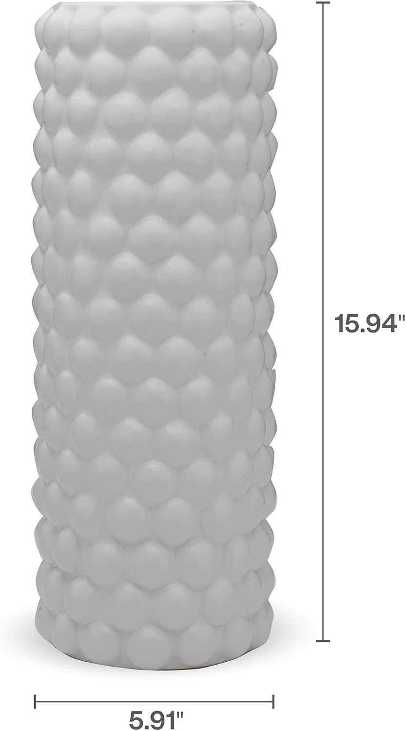 Elements Ceramic Textured Dot Vase, for Use with Dried or Faux Flowers and Greenery, 5.91x5.91x15.94 Inch, White