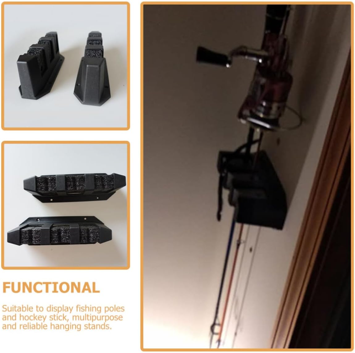 2pcs Black Abs Fishing Rod Display Rack with Three Holes Wall Mount | Multipurpose Storage Organizer, Horizontal Mounting, for Poles and Tackle Rooms