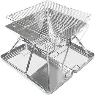 review ZJJ& Barbecue Grill Stainless Steel Folding Grill Picnic Camping Charcoal Grill Outdoor Barbecue Tool