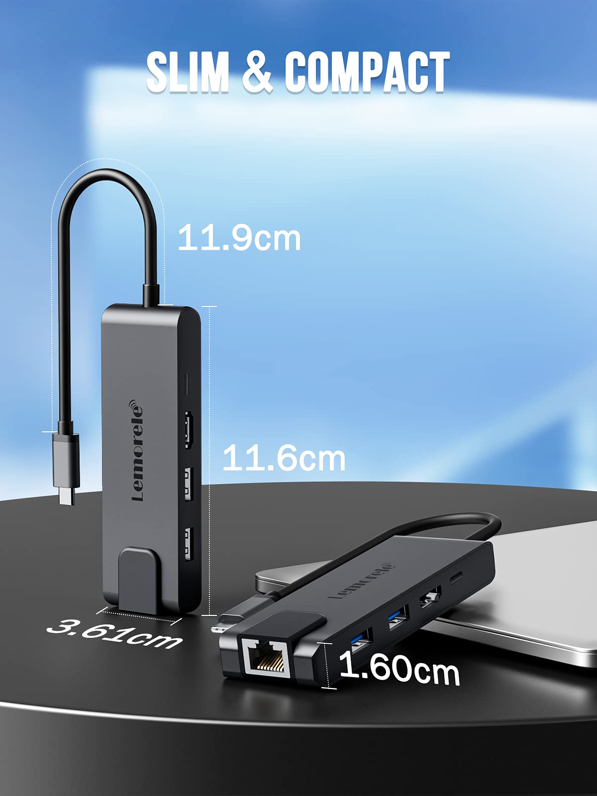 Lemorele Hub USB C con Gigabit, adattatore USB C 5 in 1 a RJ45 Ethernet 1000Mbps, 4K HDMI, 2 USB 3.0, 100W PD, per SteamDeck, MacBook Pro/Air, iPad, ChromeBook Pixel, Matebook, PC Tablet Type-C