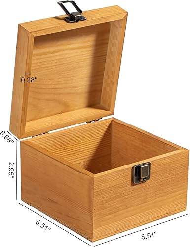 Miniatura 2 de Caja de almacenamiento de madera vintage con tapa con bisagras y cierre frontal, caja de recuerdos pequeña de 5.4'' x 5.4'' x 3.9'', cajas de madera