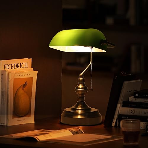 Miniatura 4 de Green Glass Banker's Desk Lamp, Antique Banker Desk Lamps, Traditional Library Lamp with USB Charging Port, Vintage Desk Lamp Green Shade for Office