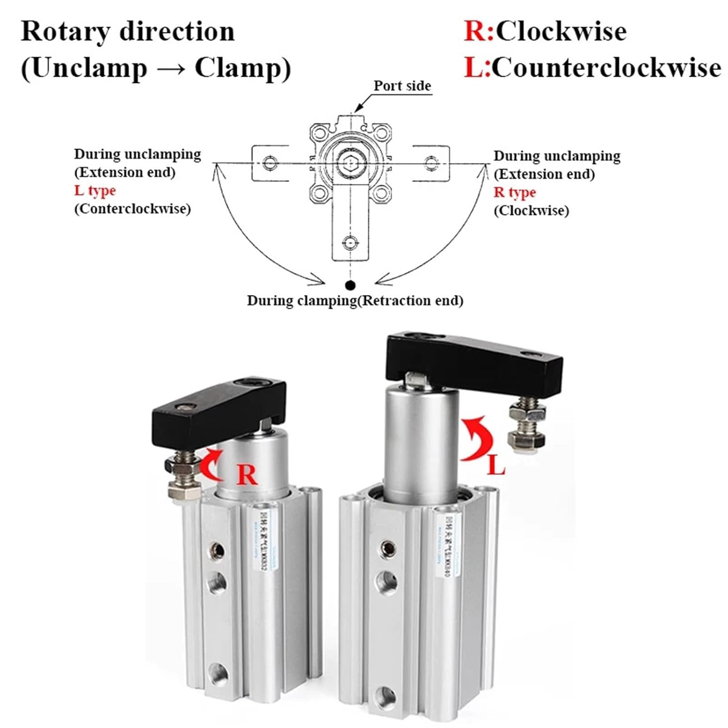 MKB12/16-10-20-30-40-50R/LNZ Rotating Down Clamping Cylinder MK Rotary Clamp Cylinder with Arm 1Pcs(20R (Without Arm),MKB16)