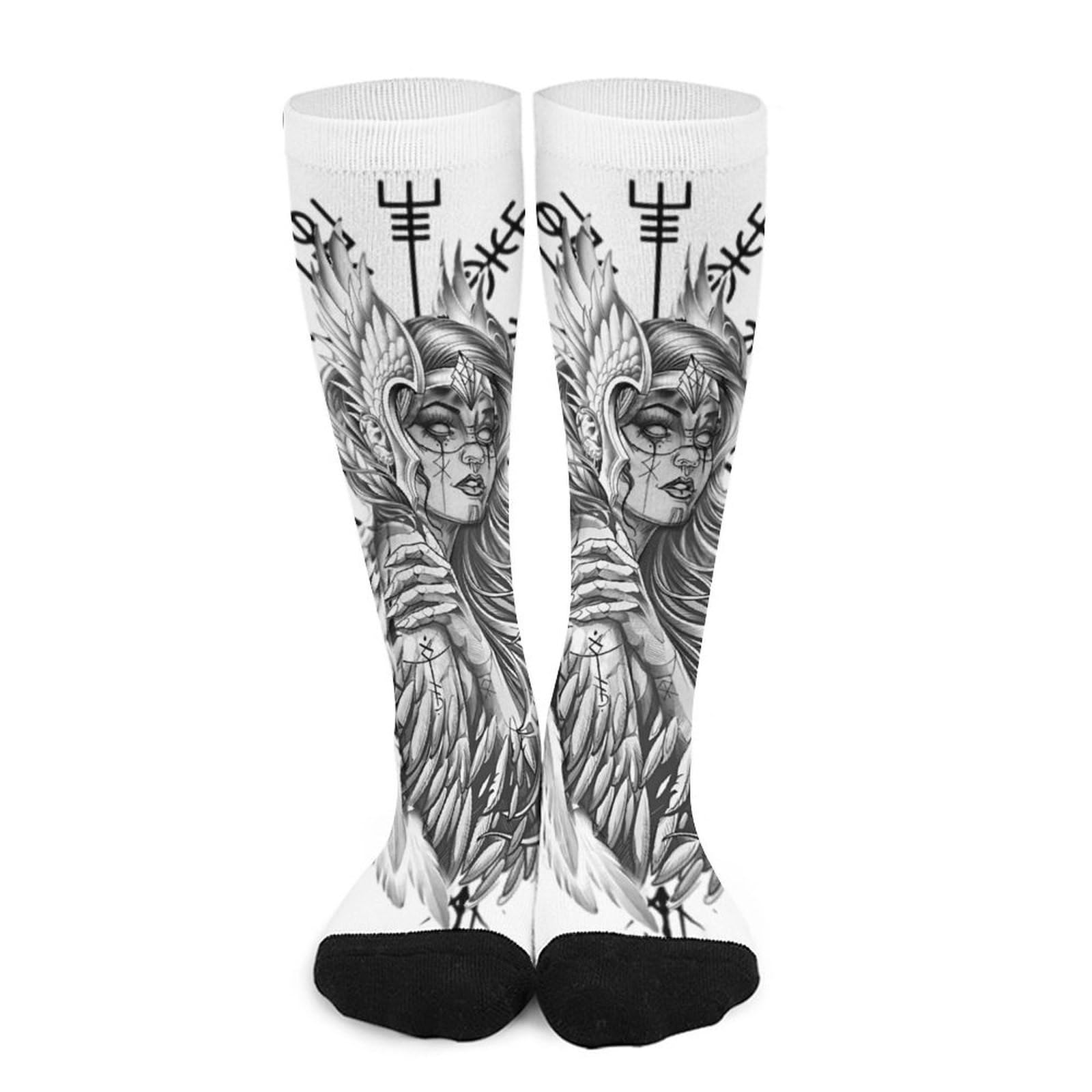 Calzini Tubolari Unisex, Stampa Nave Vichinga Valhalla e Vegvisi, Casual, Comodi e Traspiranti