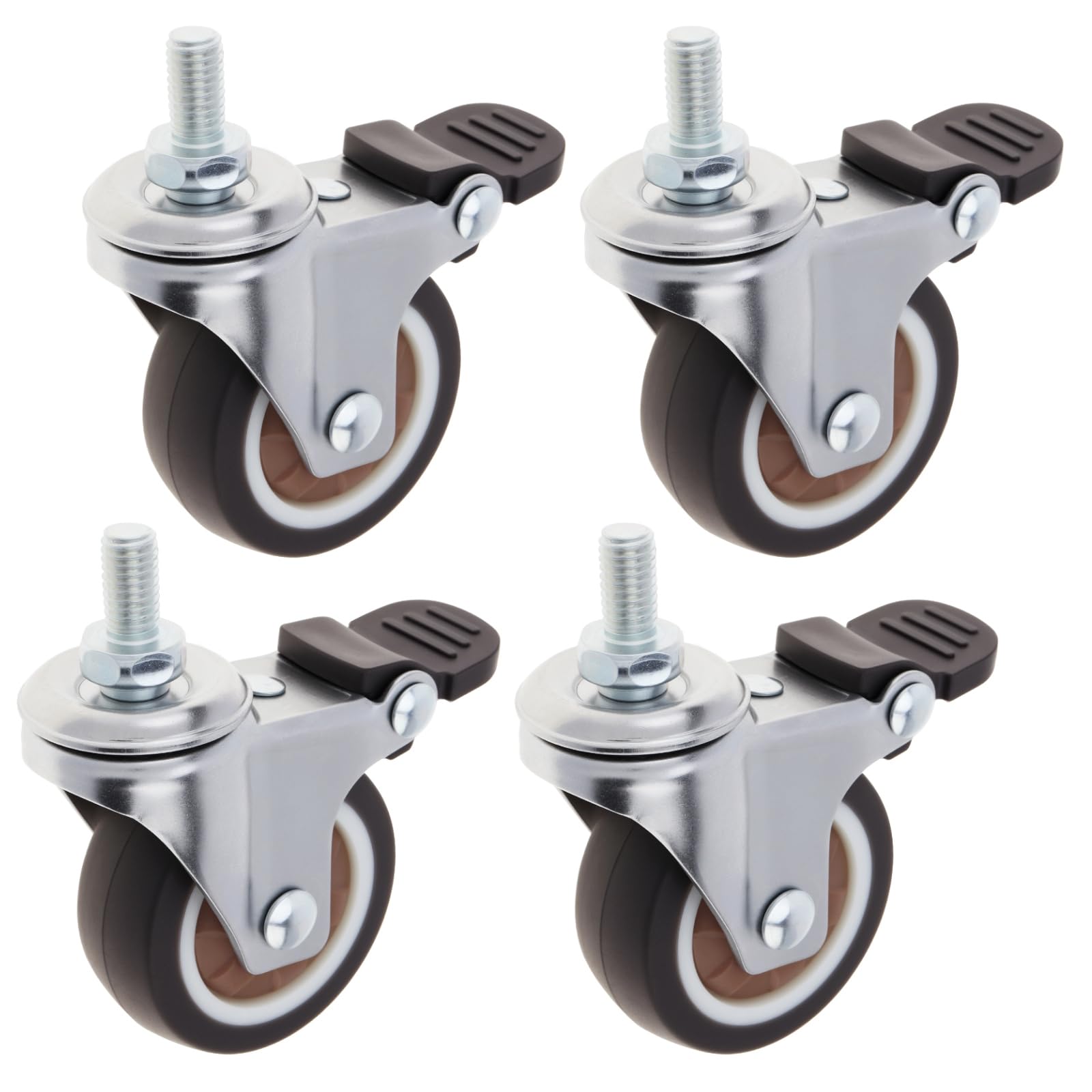 Juego de 4 Ruedas giratorias de Goma TPR de 2 Pulgadas con rodamientos de Bolas pequeños para Muebles con Frenos (Color café, 2" M8X15 (con 4 Frenos))