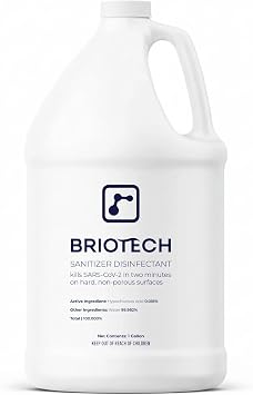 BRIOTECH Sanitizer Disinfectant Hypochlorous, Kill 99.99% of Viruses & Bacteria, Control Mold, Eliminate Odor, Gentle for Nursery & Play Rooms, Food Contact Surface Sanitizer, 1 Gallon Refill