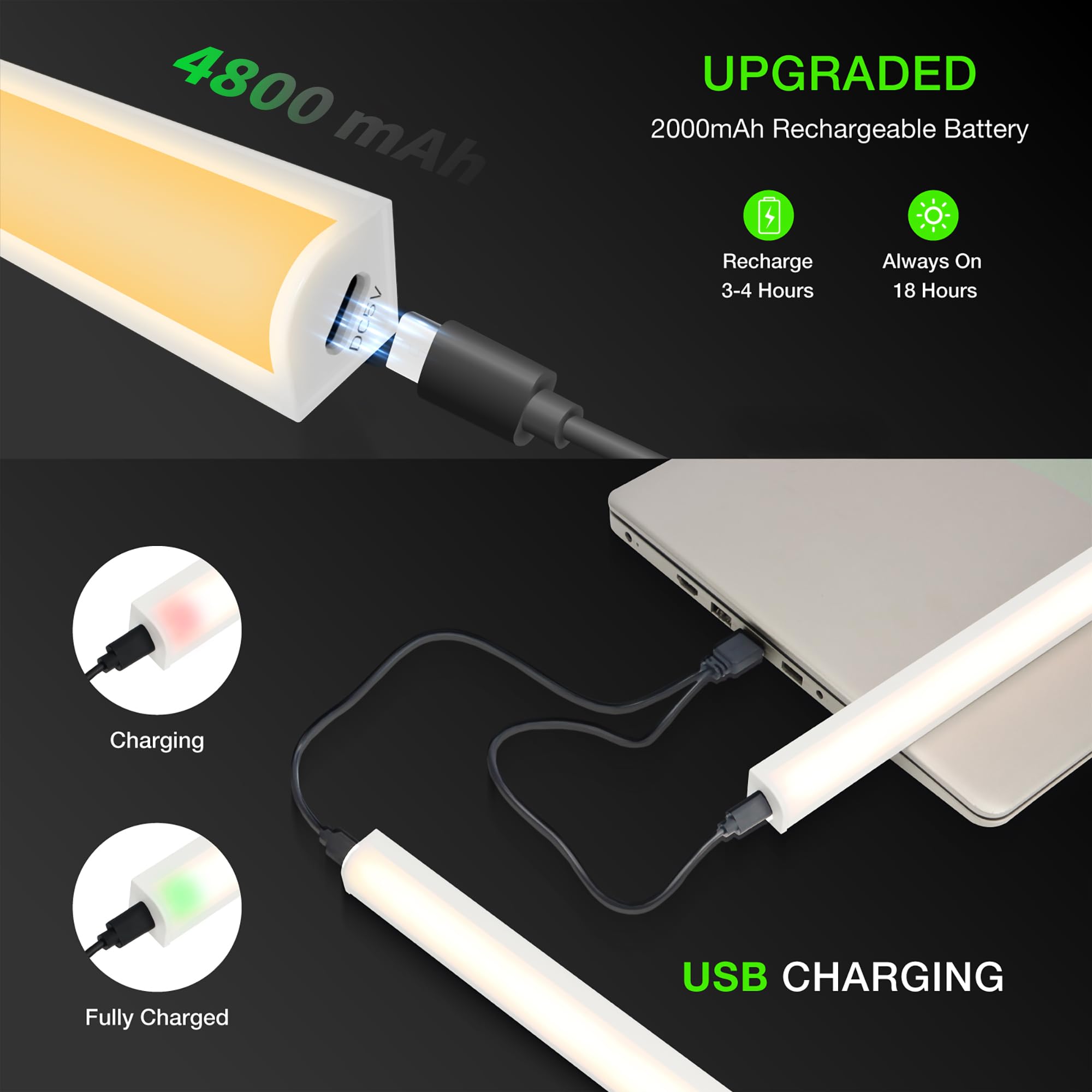 Lot de 2 lampes de cuisine LED avec télécommande - Magnétique à intensité variable - Rechargeable - Éclairage de vitrine LED sans fil pour armoire (blanche, 60 cm)