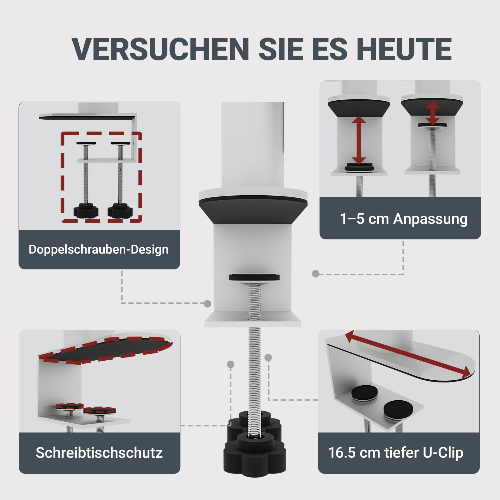 Schreibtischregal mit 2 Ebenen, zum Anklemmen, weiß, 100 cm, Bücherregal mit Lochwand, Aufbewahrungsorganisator für Zuhause, Büro oder Wohnheim