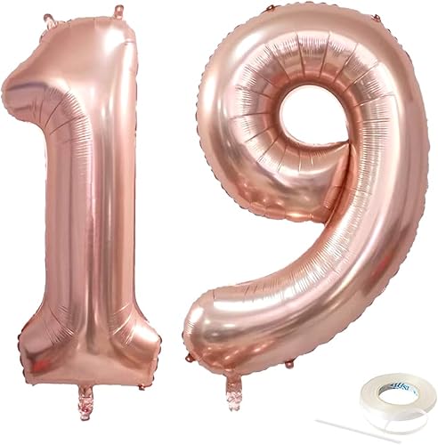 Globos jumbo de 40 pulgadas de oro rosa con el número 19 para decoración de fiesta de cumpleaños número 19 para hombres y mujeres, suministros de