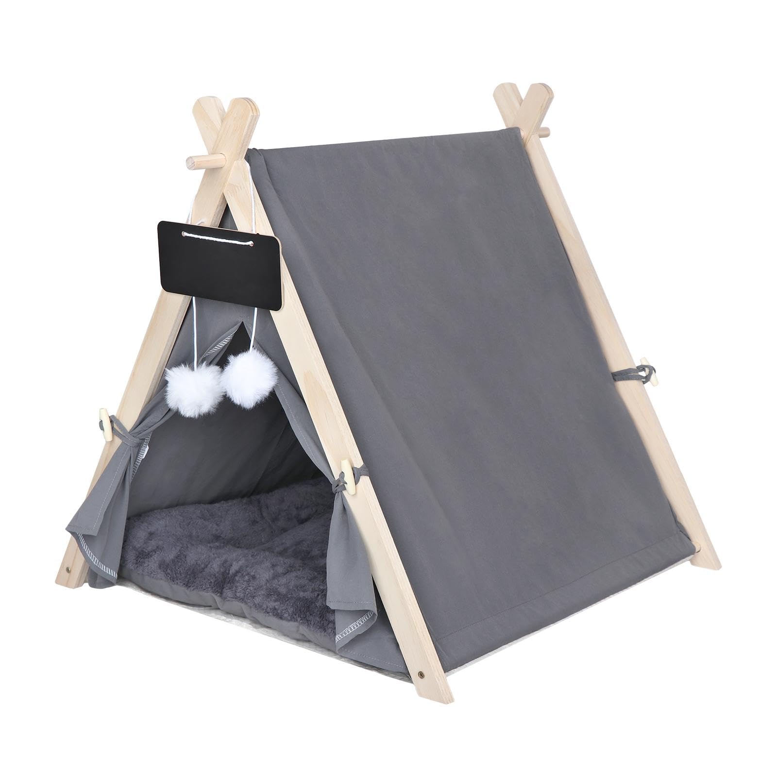 Tipi pour chat contre le stress animal avec lit douillet isolant gris