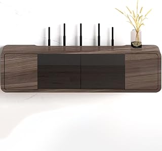 WiFi Router Storage Box, Home Media Storage Cabinet, Floor Freestanding Cabinets Organizer, with 2 Glass Doors for Living Room, Invisible Storage, Large Capacity(80cm/31.4in)