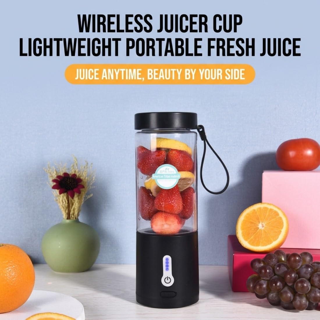 Mixeur portable 530 ml, taille personnelle, mixeur à smoothie polyvalent 150 W sans fil avec mini mélangeur de fruits rechargeable par USB pour voyage, sport, bureau, shakes, jus de nourriture – Noir
