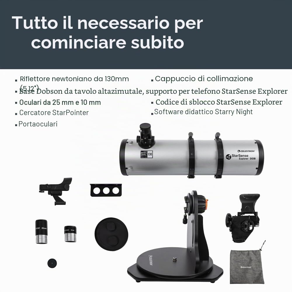 Celestron 22481 StarSense Explorer 130 mm Dobsoniano da tavolo Telescopio compatibile con app per smartphone Funziona con l'app StarSense – Compatibile con iOS/Android