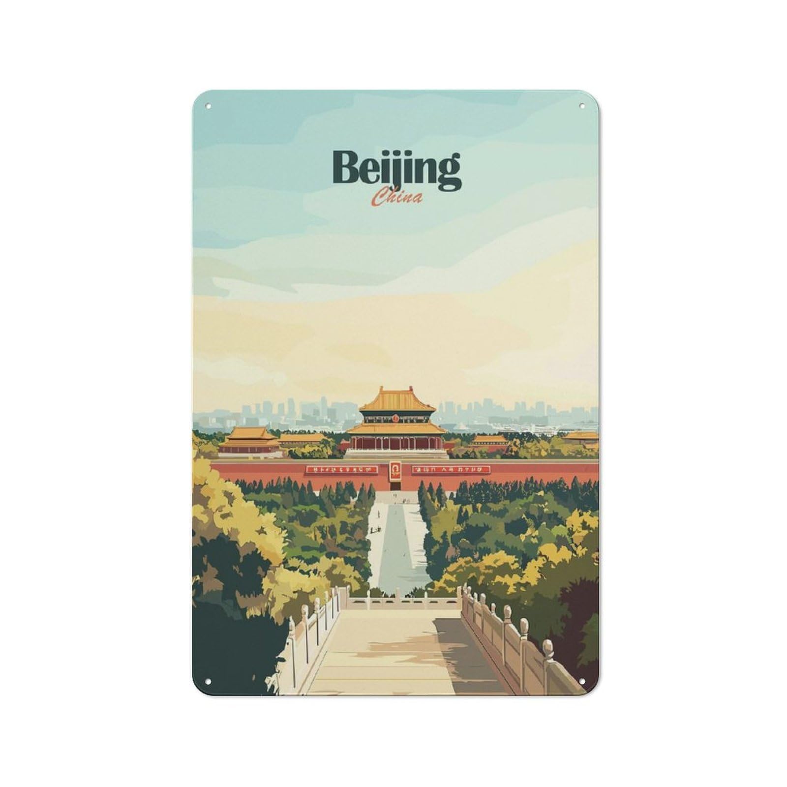 Junmoney Style-7 Shed Style Beijing, China Travel Tin Sign 30X20cm, Utility Space Decor For Greenhouse, Garden Room, Cafe Or Entryway