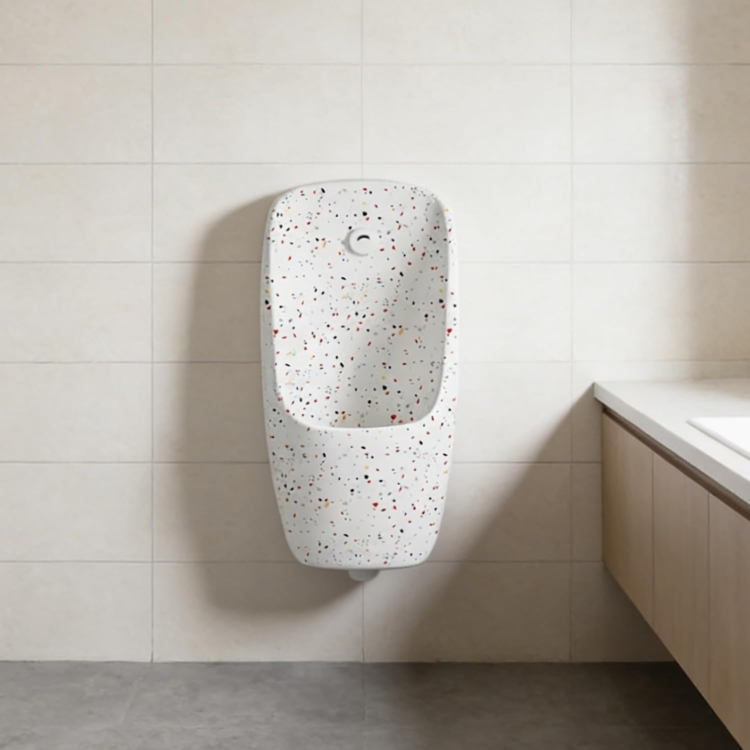 Wall Mounted Urinal for Men, Smart Automatic Induction Ceramic Urinal with Splash-Proof High Rim Design, Terrazzo Finish Male Toilet for Commercial and Home Bathroom Use(White B)